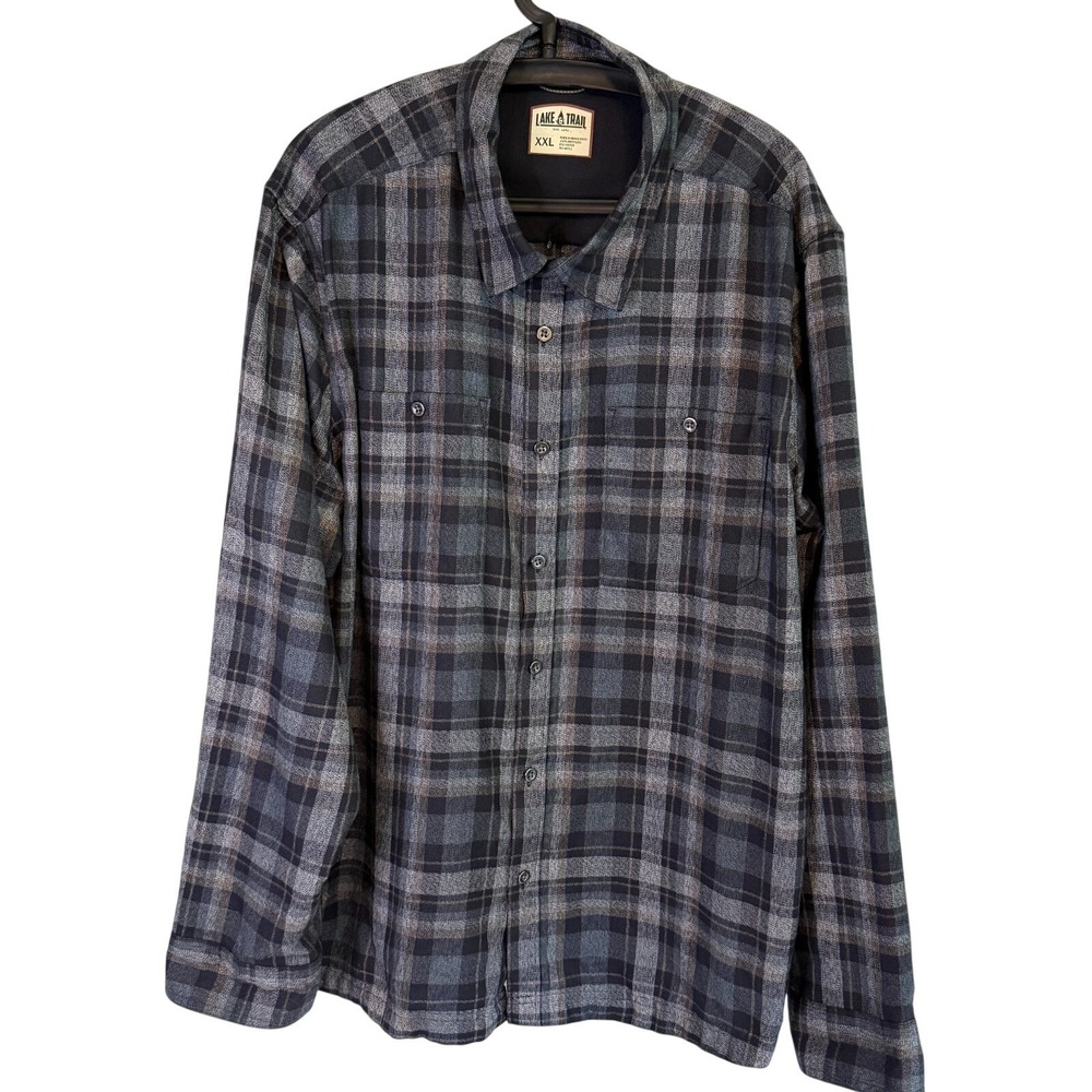 Lake & Trail Mens Plaid Flannel Button Shirt XXL Outdoors Casual Rugged Utility